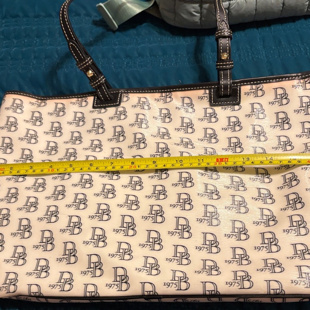 Dooney & Bourke Logo Print Tote in Cream and Black large bag